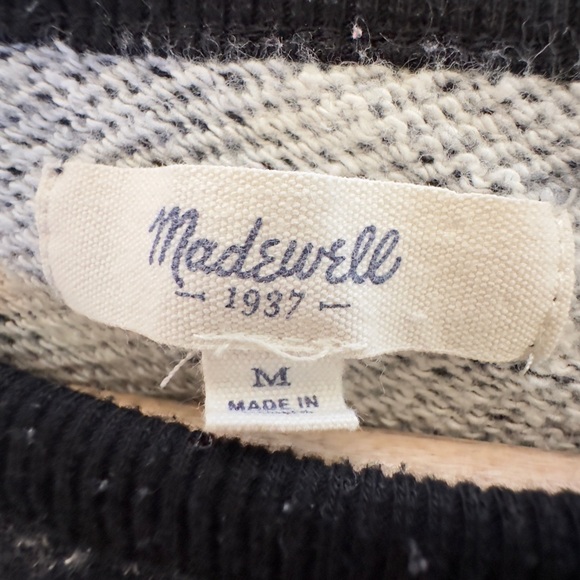 Madewell Heathered Black White Marled 3/4 Sleeve Sweater Shirt Size Medium Top - Picture 3 of 4